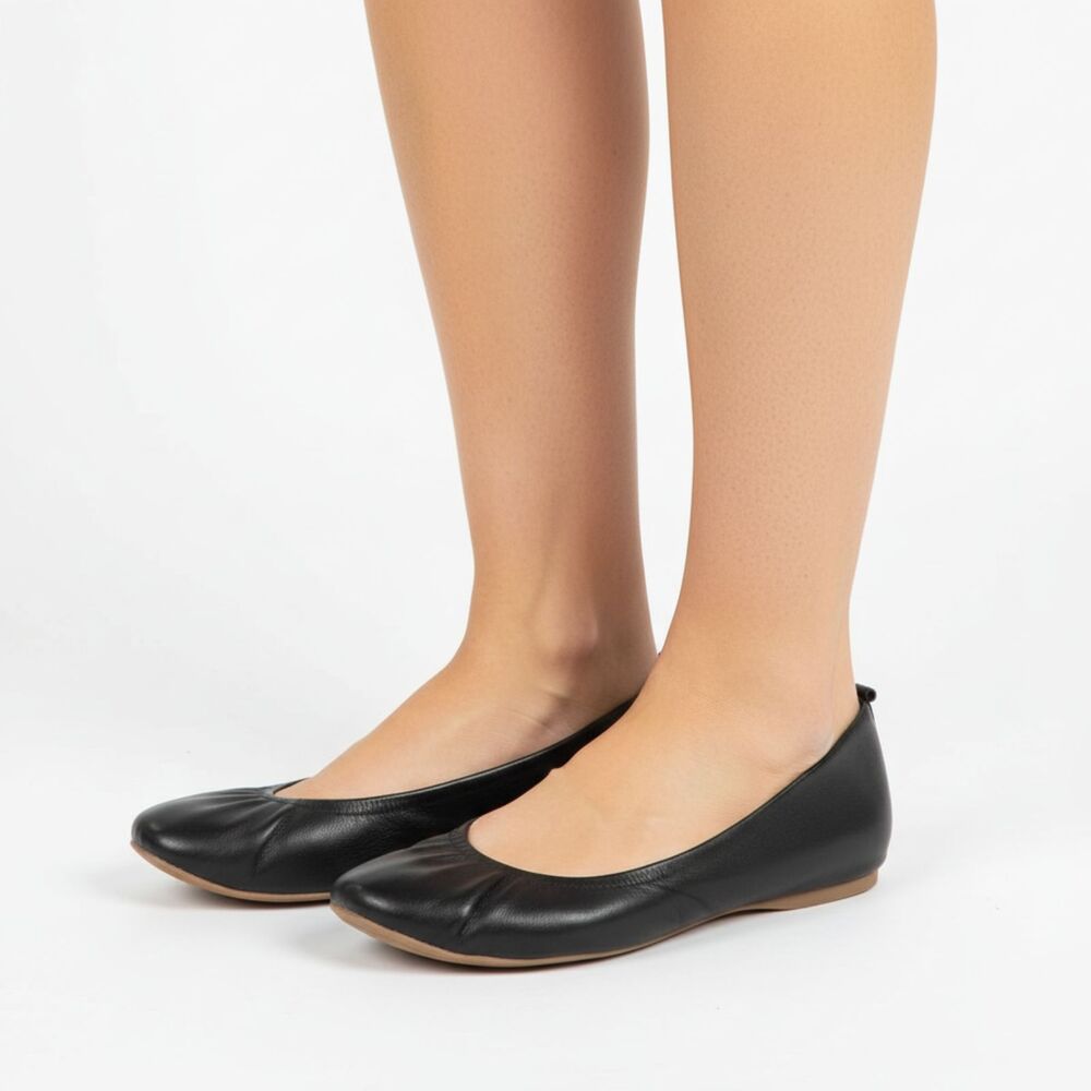 J Crew Black 100% Leather Ballet Flat Shoes 8.5